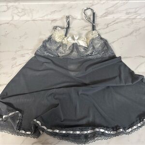 Gray Chiffon Babydoll Nightie Lace Lingerie M/L Barbie Cam Fantasy Sleepwear